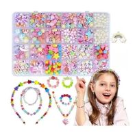 Perles Enfant, Perles pour Bracelet Enfant, Kit Perles Bijoux Fille Fabrication Bijoux Enfant Jouets Filles de 5 à 12 Ans, Coffret