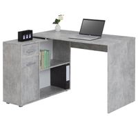 Bureau d'angle ISOTTA table avec meuble de rangement intégré et modulable avec 2 étagères 1 porte 1 tiroir, en mélaminé décor béton