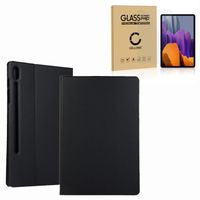 Étui + Protection d'écran pour tablette Samsung Galaxy Tab S7 Plus Wi-Fi (SM-T970), S8 Plus (X806B) - Cuir synthétique, noir Housse