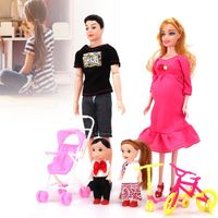 SURENHAP jouet de poupées familiales Ensemble de poupées familiales de papa maman jouets poupee Carré Imprimé Noir T+Rose Enceinte