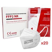 CRAZYCHIC - x20 Masques FFP2 NR Certifié Norme CE EN149 - Protection Respiratoire - Haute Filtration - Boîte 10 pièces Blanc