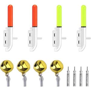 Lot De 8 Détecteurs De Touche Lumineux Pour Pêche – Avec Clochettes, étanches, Piles Incluses, Vert/rouge