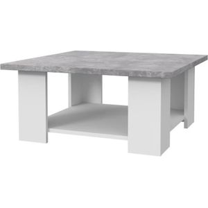 TABLE BASSE Table basse PILVI - Blanc et béton clair - Contemporain - L 67 x P 67 x H 31 cm
