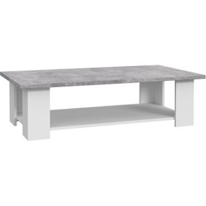 TABLE BASSE Table basse PILVI 2 Plateaux - Style contemporain - Particules mélaminé - Décor Blanc et béton clair - L 110 x P 60 x H 31 cm