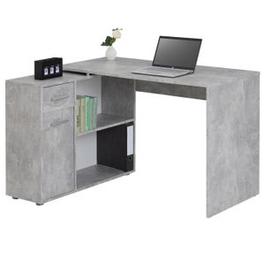 BUREAU  Bureau d'angle ISOTTA table avec meuble de rangement intégré et modulable avec 2 étagères 1 porte 1 tiroir, en mélaminé décor béton