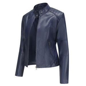 Blouson simili cuir bleu marine femme clearance