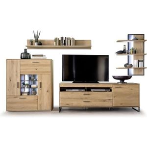 ensemble avignon pour salon meuble tv vitrine petit modele avec led 52 marron cdiscount maison