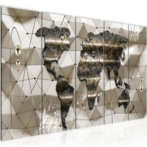 TABLEAU - TOILE Runa art Tableau Décoration Murale Carte du Monde 200x80 cm - 5 Panneaux Deco Toile Prêt à Accrocher 005255a