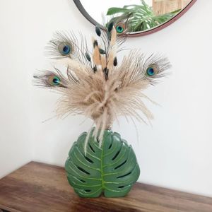 FLEUR ARTIFICIELLE Vase Feuille Monstera Tropical Vert Décoration Exo