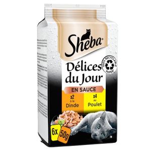 BOITES - PATÉES LOT DE 4 - SHEBA - Délices du Jour en sauce Poulet Dinde Pâtée pour chat - boite de 6 sachets de 50 g