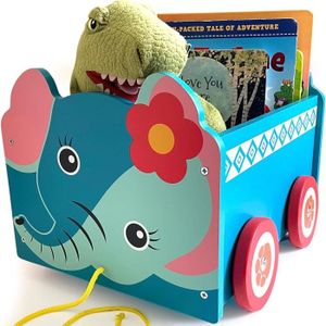 COFFRE À JOUETS Coffre de rangement à jouets sur roulettes - SSS - bee SMART - Gris avec motif éléphant - Pour enfant