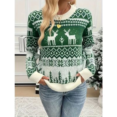 Pull De Noël Femme - Sweat à Manches Longues Motif Bonhomme De Neige Et Wapiti, Confortable Et Tendance