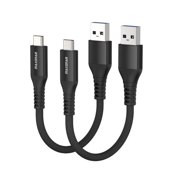 Lot De 3 Câbles USB-A Vers USB-C (0.5m + 1m + 2m) - USB 3.2 Gen1 5 Gbps - Charge Rapide 18W - Nylon