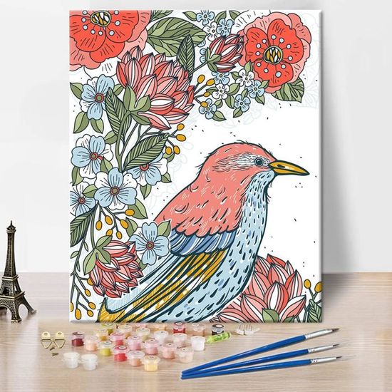TISHIRON Peinture Par Numéros Pour Adultes - Fleurs Et Plantes Color Es Kit De Bricolage Avec Pinceaux Mod Le De Coloriage 40 X 50 Cm