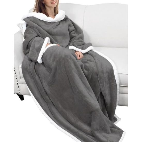 Thicken Wearable Blanket With Sleeves Adult, Fleece Oversized Snuggle ...