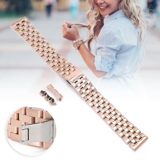 18 mm Bracelet en acier de montre de remplacement bracelet de montre avec interface d'arc creux (Or rose)