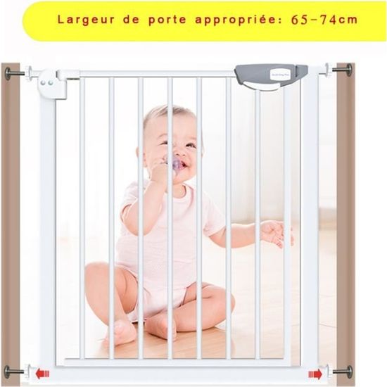 Barrière de sécurité extensible pour enfant - FONDUPIN - Porte rotative à 180° - Blanc - Sans perçage