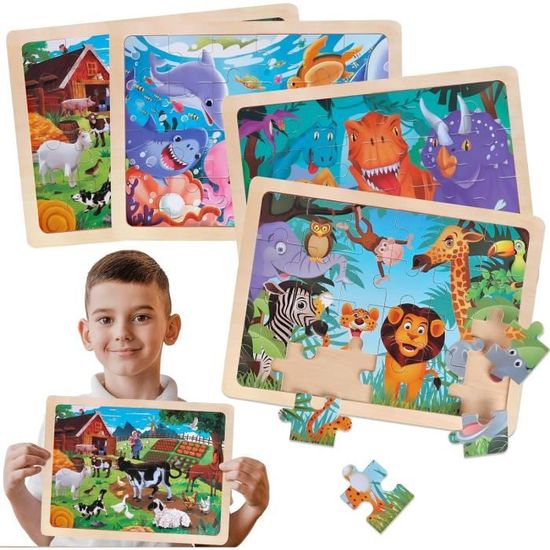 Puzzles En Bois Enfant 3 4 5 Ans, Lot De 4X24 Pièces Jouet Puzzle Jeux ...