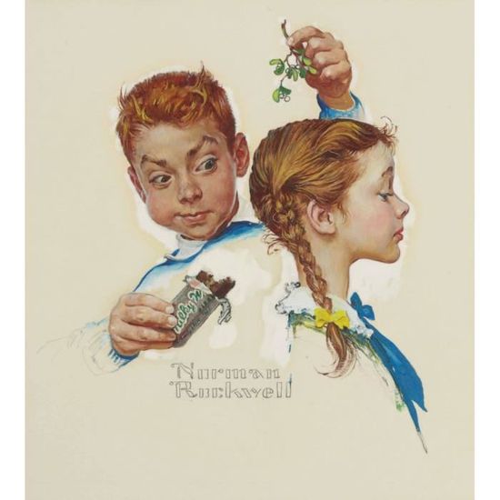 Poster Affiche Fille Garcon & Chocolat Peinture Norman Rockwell Etats Unis 31cm x 34cm