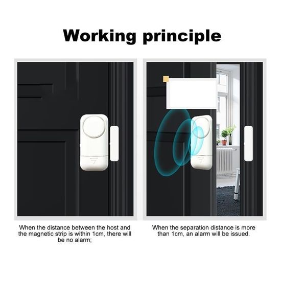 Pack De 5 Alarmes Sans Fil Pour Porte Et Fenêtre - Capteur D'ouverture - Sirène 90 DB - Installation Facile