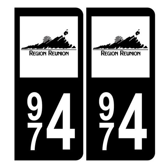 2 Autocollants Plaque Immatriculation 974 Réunion - Drapeau Rényon