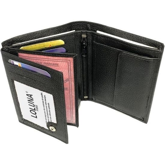 LOLUNA Portefeuille Homme Cuir Vintage Sanglier – Protection RFID – Format Italien Compact (Noir)