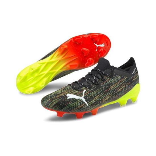Chaussures de football Puma Ultra 1 2 FG AG noir blanc jaune fluo