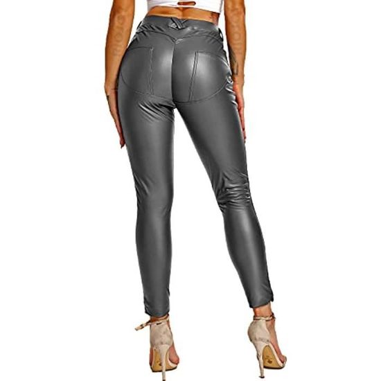 Pantalon En Cuir Verni Effet Mouillé Pour Homme - Style Clubwear Ajusté Avec Pli Métallique | Élastique Et Confortable Pour Soirées