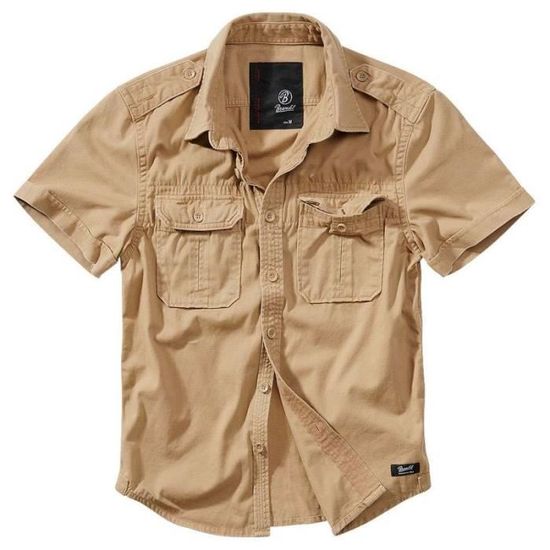 Chemise Manches Longues Brandit Vintage Coton Homme Couleur Camel - Neuve Avec étiquettes