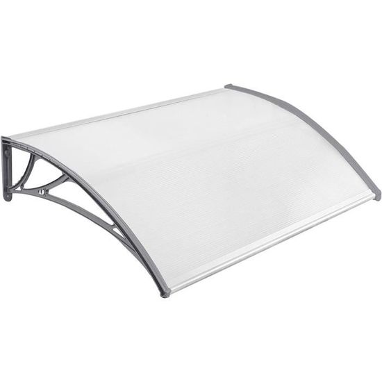 Auvent De Porte Solaire En Polycarbonate - Protection Soleil Et Intempéries - Dimensions 80x120 Cm - Blanc Gris
