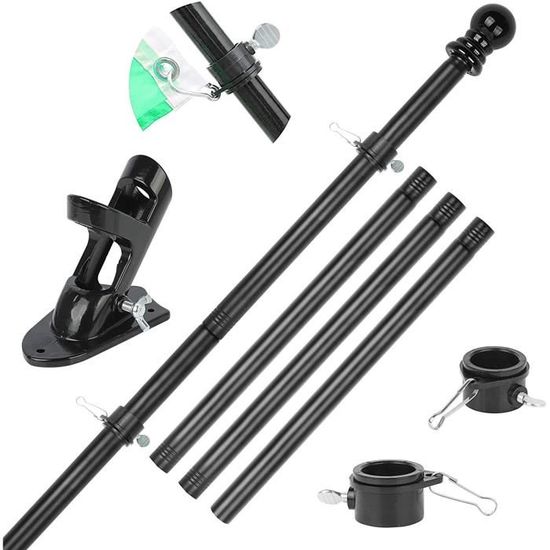 Kit Mât De Drapeau 1.5 M Réglable - Support Mural, Acier Inox/alluminium - Hauteur 40 Cm à 1.5 M - Pour Jardin, Maison, Extérieur