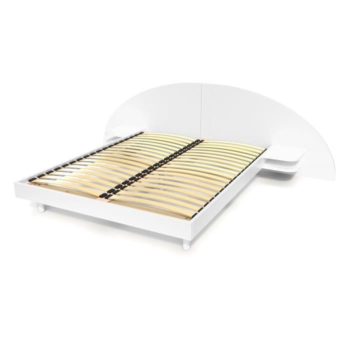Lit adulte ARC bois avec tête et chevets intégrés (Blanc - 160x200)