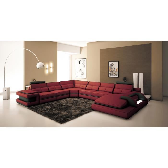 Canapé panoramique cuir rouge et noir design avec lumière IBIZA PANORAMIQUE - Angle Droit