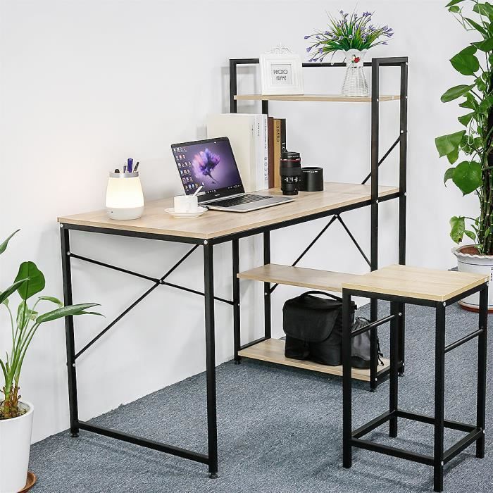 Bureau en bois industriel métal - Table noir - L120cm, H 121cm, P 64cm @Yage.