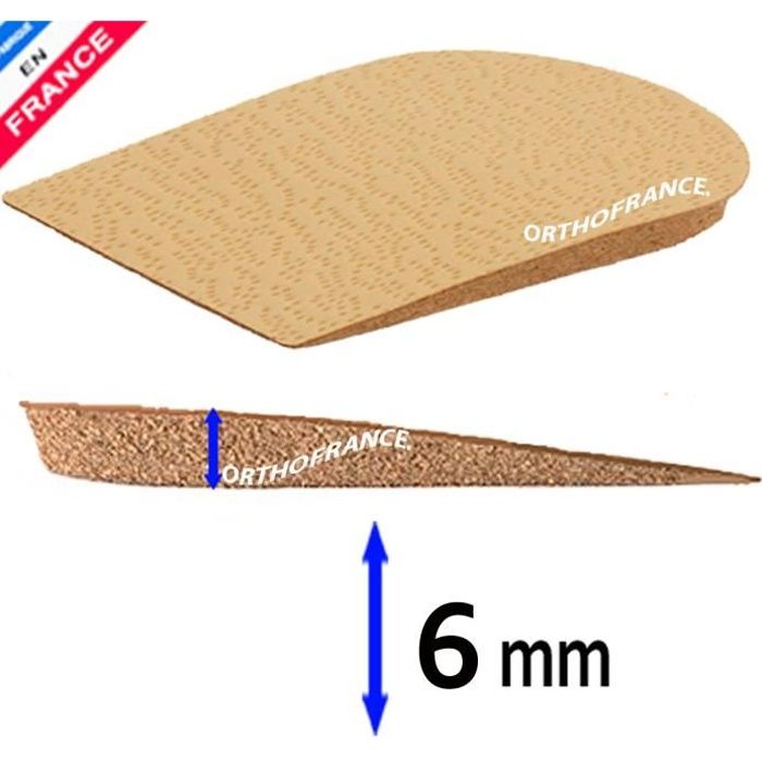 TALONNETTE de COMPENSATION Hauteur 6 mm cuir et liège ORTHOFRANCE ® Taille 1 : pointure 35/37