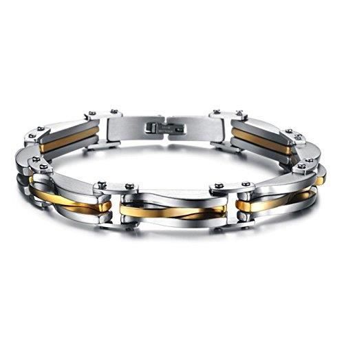 Bracelet Gourmette Bijoux Homme En Acier Inoxydable - Alu argent - Doré à maillon solide - ROBUSTE - Design Tendance