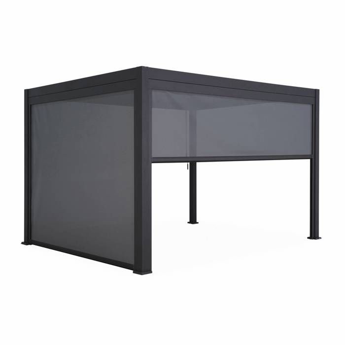 Pergola Bioclimatique gris anthracite 300x400cm. aluminium à lames orientables + store 300cm + store 400cm