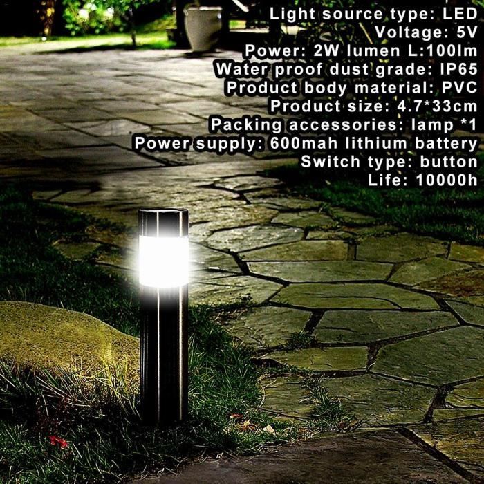 1 pièces acier inoxydable Led solaire pelouse lampe extérieure jardin chemin pelouse lumière solaire borne lumineus - White - ZO1307