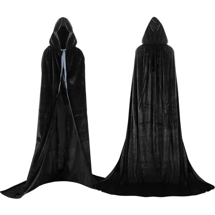 Cape à capuchon Longue ,Velvet Adulte Déguisement Costume Halloween-Noir - Taille XL, Parfait pour le Carnaval, Noël, un bal Masqué