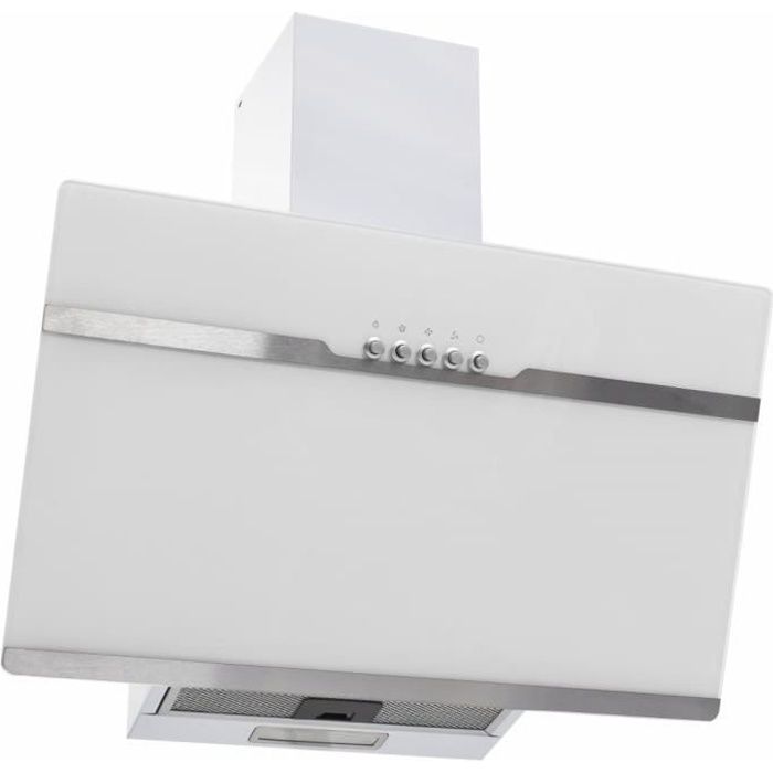 Hotte murale Hotte aspirante cuisine Hotte décorative 60 cm - Acier inoxydable et verre trempé Blanc
