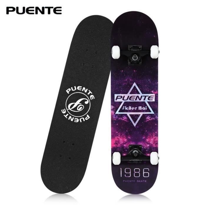 Adolescents Longboard Brosse Street Double Courbe à Quatre Roues Skateboard(Purple)