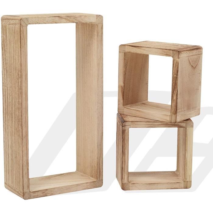 etagere murale uspendue, 1 Rectangle 2 Cubes, Bois Clair, pour Chambre Salon – Dimensions: 41 x 21 x 9 cm (HxLxL) - Art. RE4121 A367