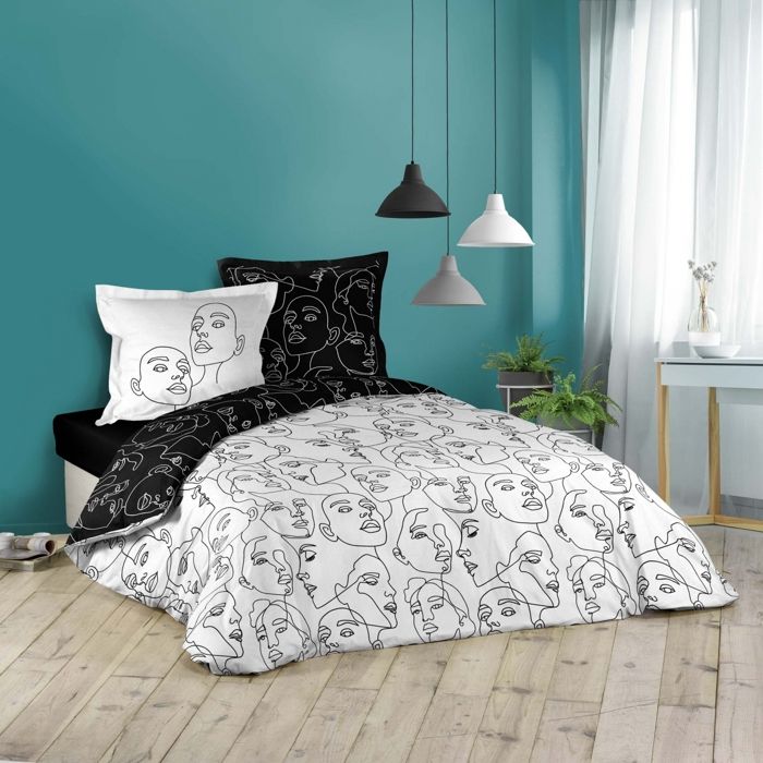 Parure de couette réversible 260 x 240 cm coton 42 fils Visages