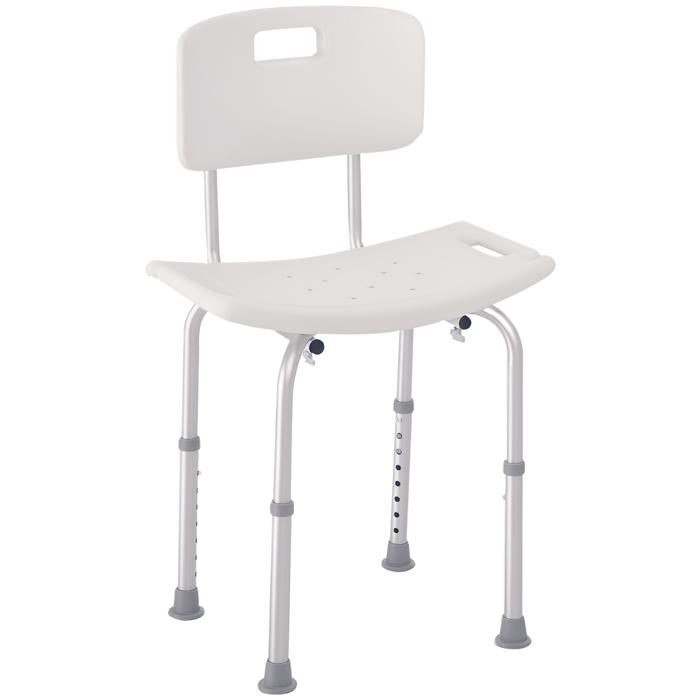 Chaise de douche siège de douche ergonomique hauteur réglable pieds antidérapants charge max. 136 Kg alu HDPE blanc 55x50x85cm