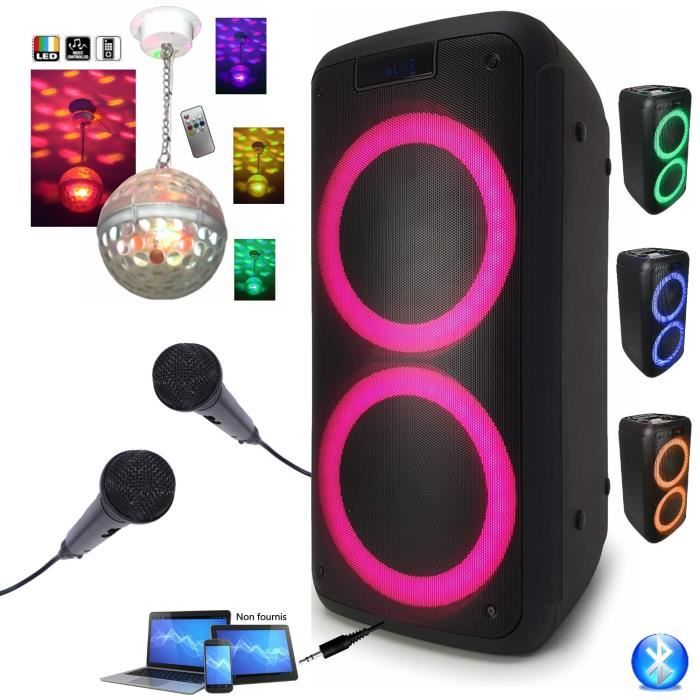 Enceinte Active Autonome FREESOUND400 400W Bluetooth, USB, MICRO-SD - 2 Micros + Jeu de Lumière ASTRO BALL8