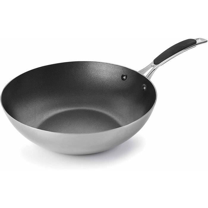 LACOR 53829 Wok trimétal Anti adhésif, Acier Inoxydable, Gris, 28 cm