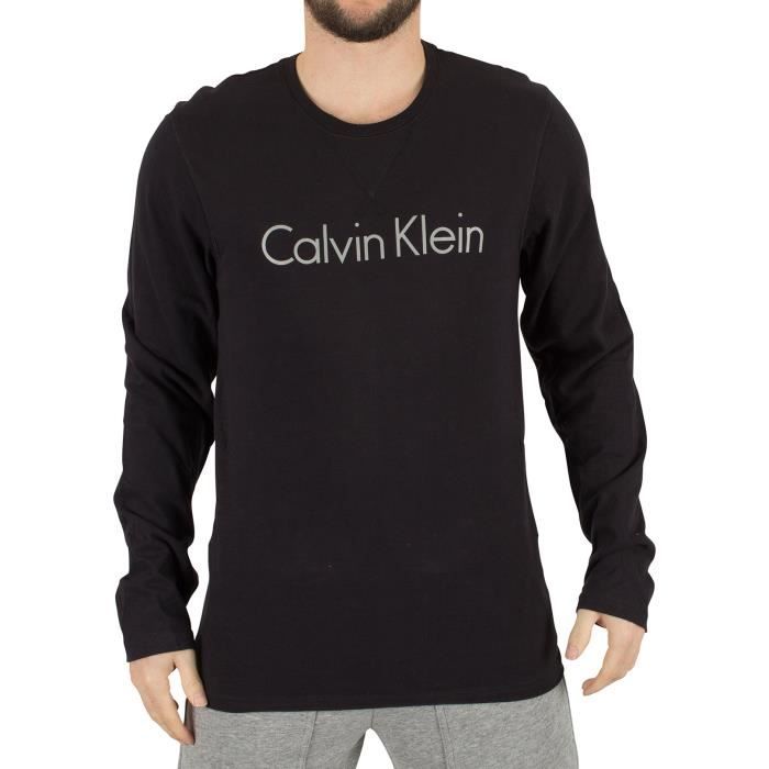 Calvin Klein Homme T-shirt de logo Longsleeved, Noir