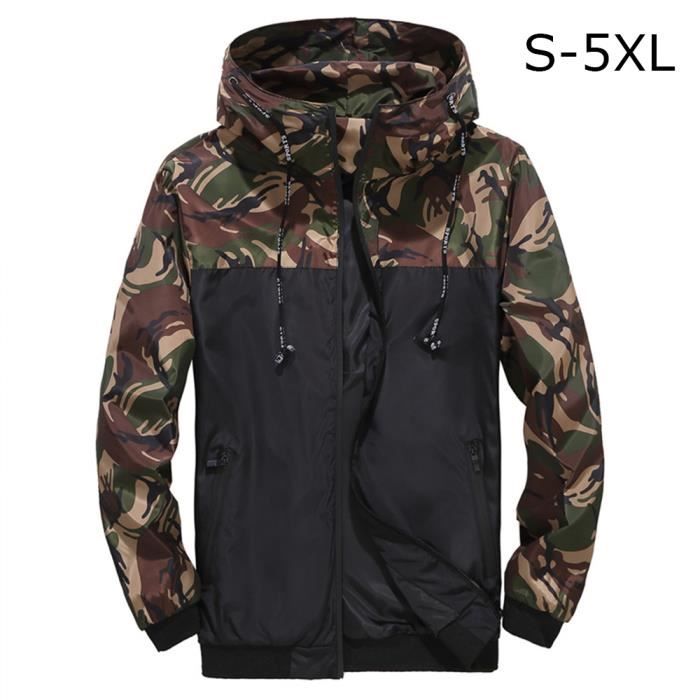 OUQING - Veste Homme Léger Respirant Ultra Léger Veste Sport Camouflage Capuche Manches Longues Veste