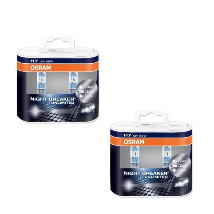 LOT DE 4 AMPOULE H7 OSRAM NIGHT BREAKER UNLIMITED +110 +40M +20