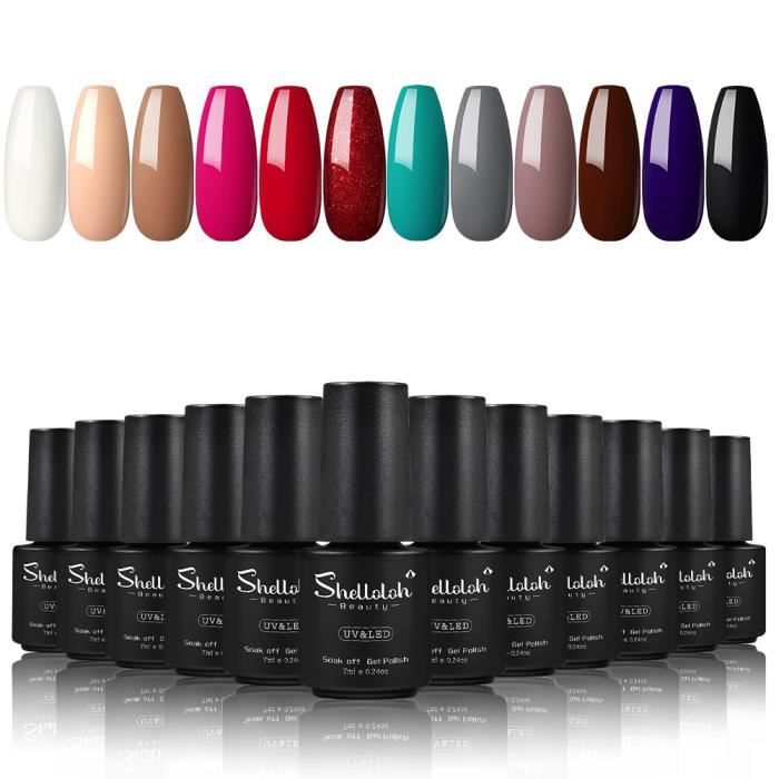 12pc Vernis Semi Permanent Gel Vernis à Ongle LED/UV Soak Off Polish à Ongle Vernis Manucure Gel Nail Kit Gel Shelloloh